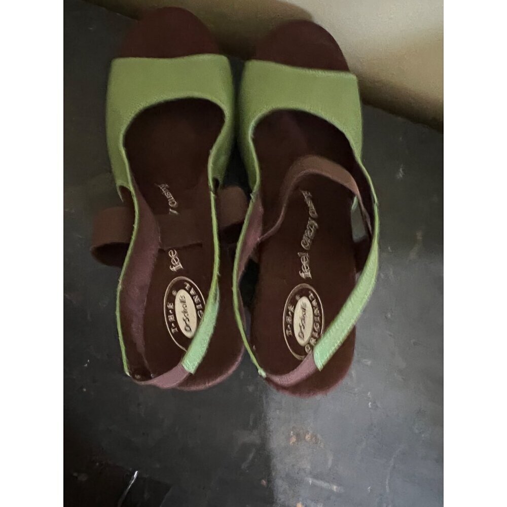 Dr. Scholl’s Originals Feel Crazy Wood Wedge Sandals Sz 10M Green - Picture 4 of 7